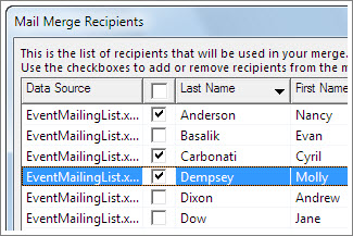 Mail merge using an Excel spreadsheet Xl in Excel